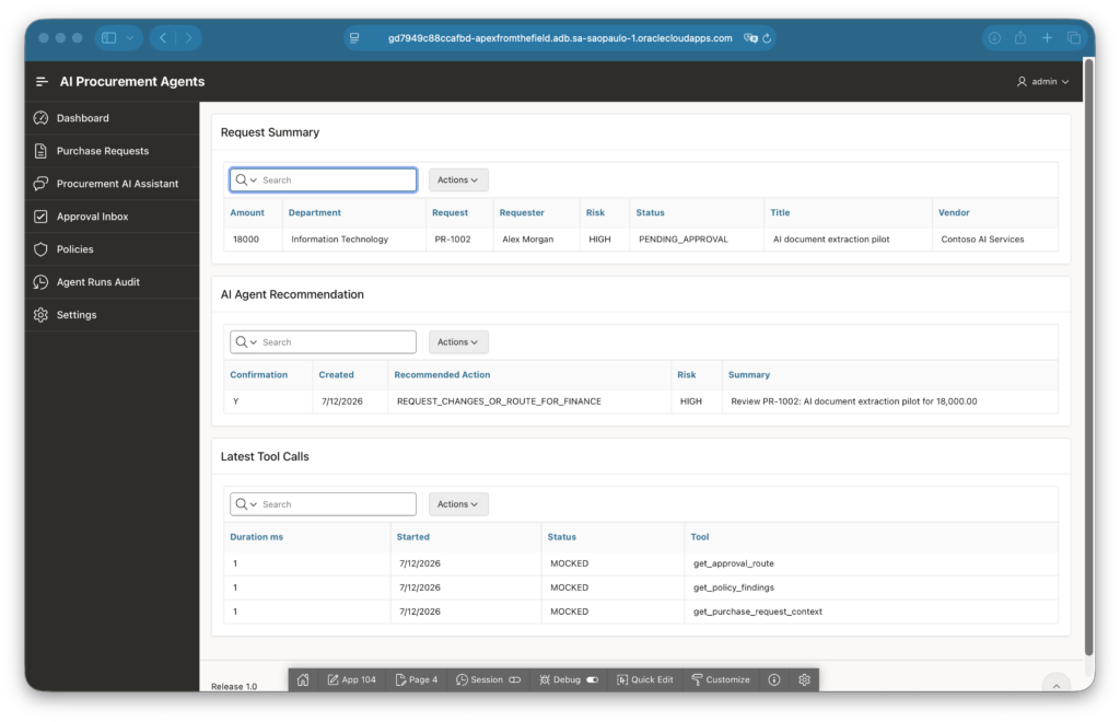 Request detail page showing request summary, AI recommendation, and latest tool calls.