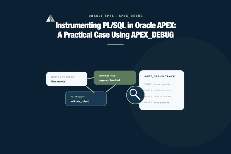 Oracle APEX payment process becoming visible through an APEX_DEBUG execution trace