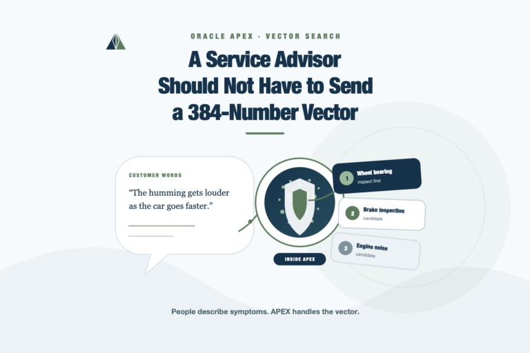 Customer language entering an Oracle APEX vector search boundary and returning ranked service candidates