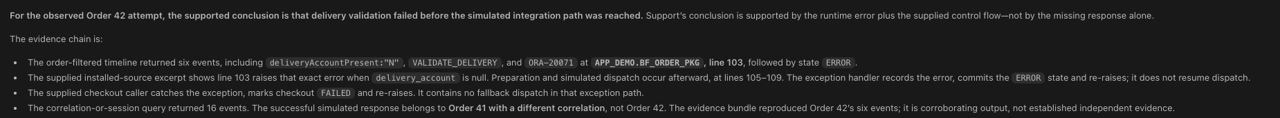 VS Code conclusion links the validation backtrace to the source control flow.